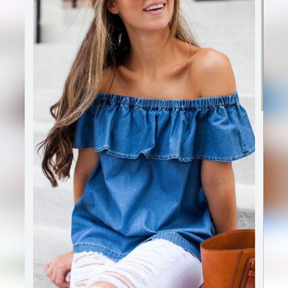 Nordstrom Chelsea 28 Denim Off-Shoulder Top